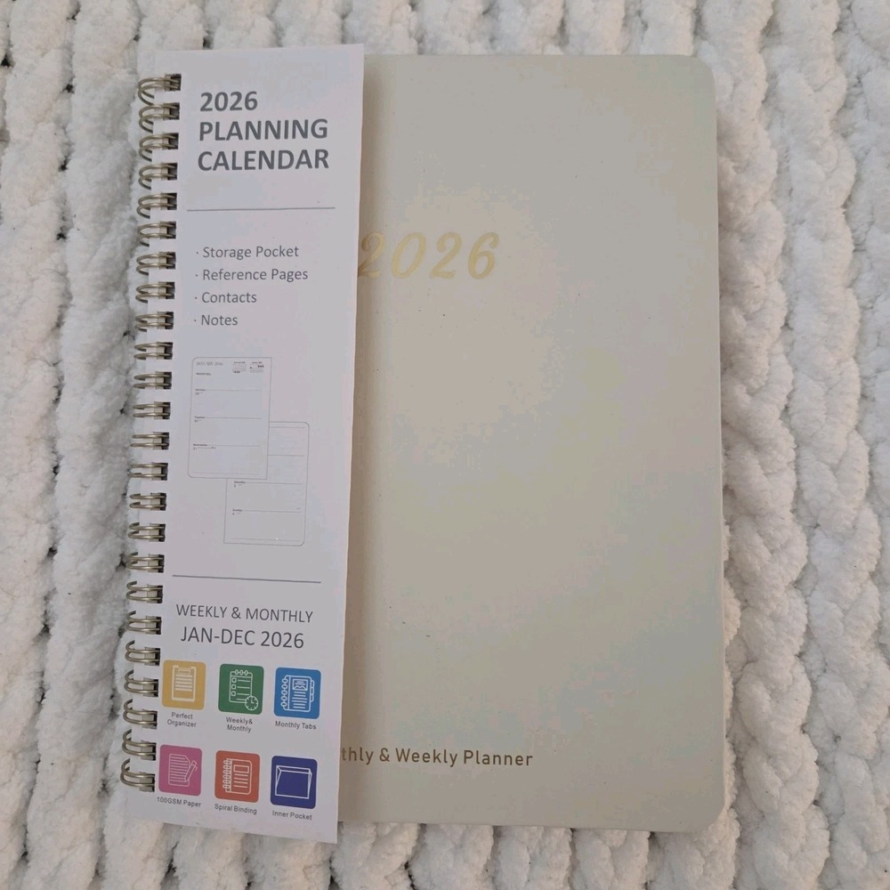 2026 Planner, Weekly and Monthly Calendar Academic Planner Cream Color